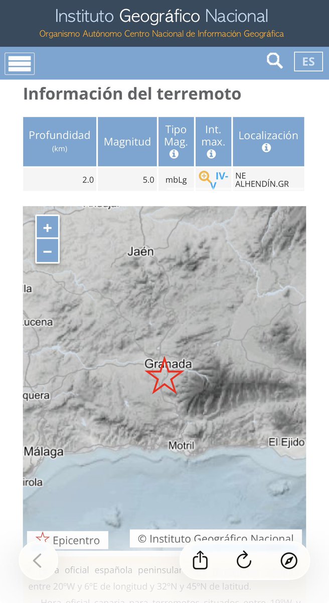 Un terremoto de magnitud 5 sacude Granada de madrugada sin dejar víctimas